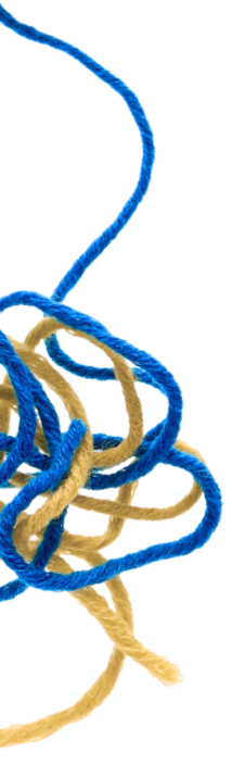 Image of tangled yarn in two different colors.