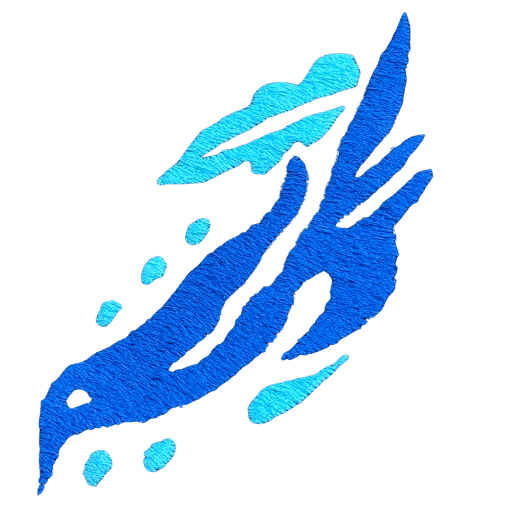 Embroidery of a blue bird designed in traditional Mexican style.