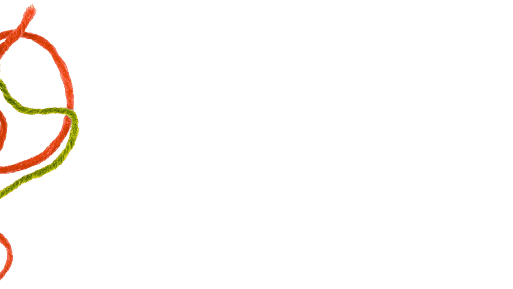 Image of orange and green yarn tangled together.