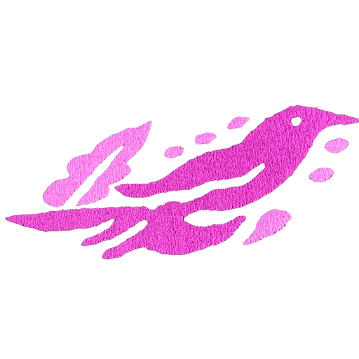 Image of a pink bird made from embroidery stitches.