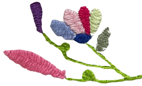 Image of a flower made from embroidery stitches.
