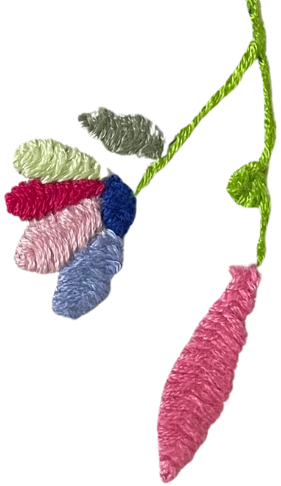 Image of a flower made from embroidery stitches.