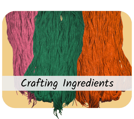 Button reading 'Crafting Ingredients' featuring a different colored yarns.